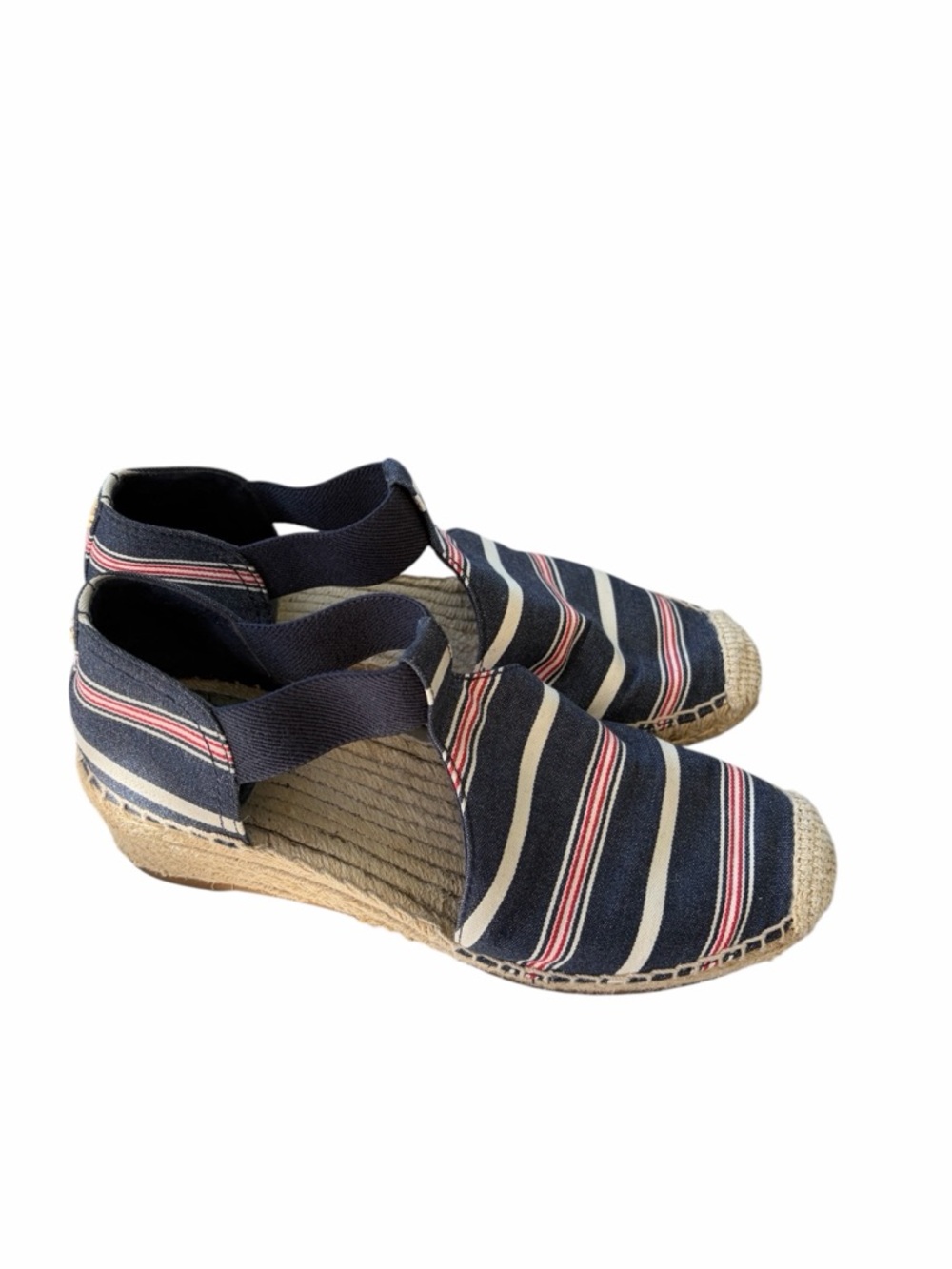 Tory Burch navy stripe wedge espadrilles